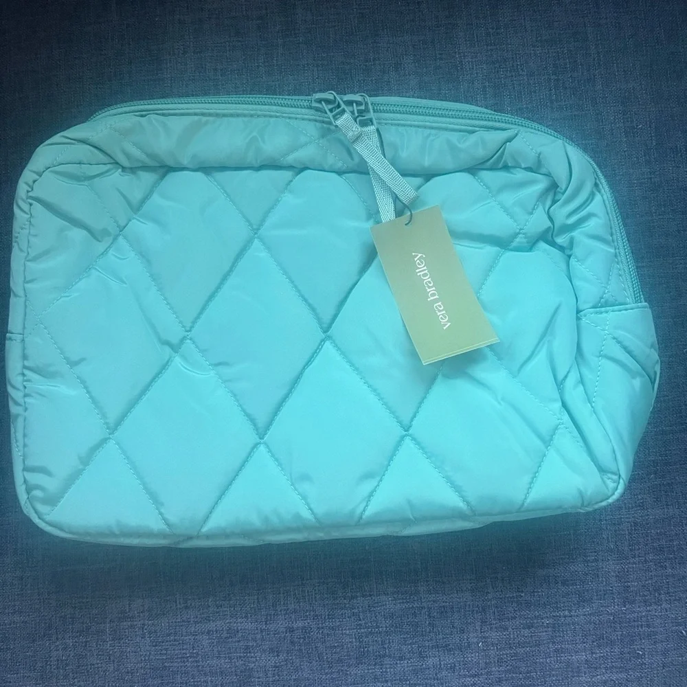 NWT Vera Bradley quilted beryl green XL cosmetic bag.  Ultralight fabric